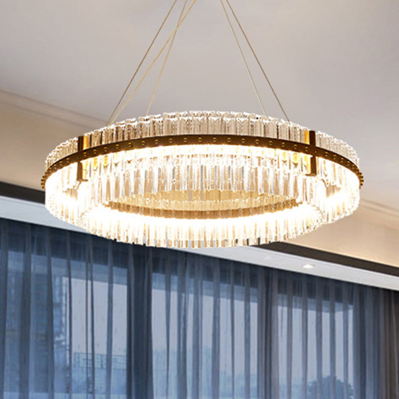 Minimalist Gold LED Pendant Light with Loop Clear Crystal Chandelier for Living Room