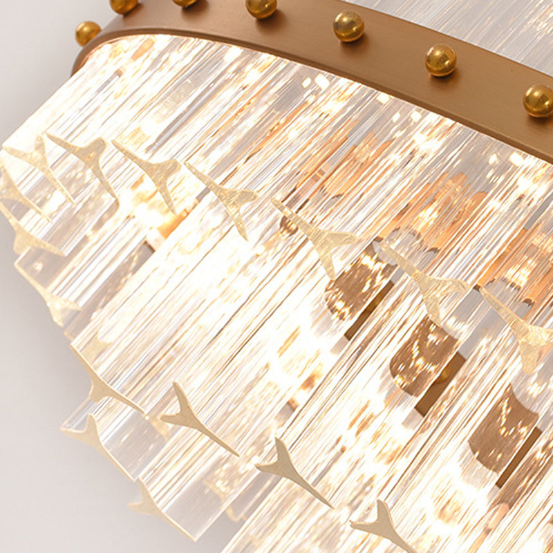 Minimalist Gold Led Pendant Light For Living Room - Loop Clear Crystal Chandelier Lighting