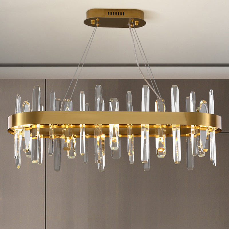 Gold Geometric Ring LED Ceiling Light with Faceted Crystal Chandelier