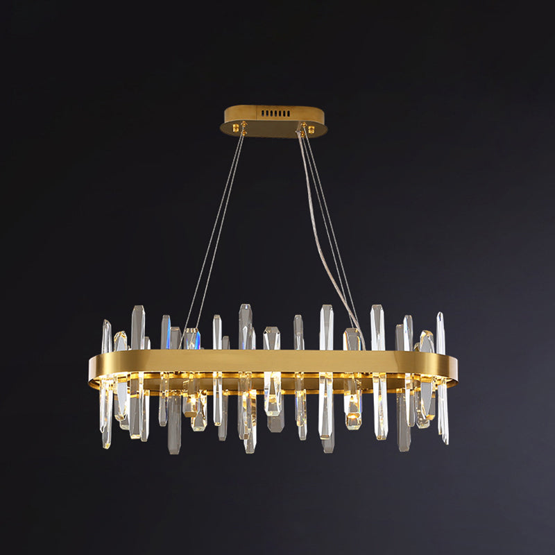 Gold Geometric Ring LED Ceiling Light with Faceted Crystal Chandelier