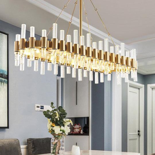 Modern Gold Crystal Rod Loop Chandelier Pendant Light