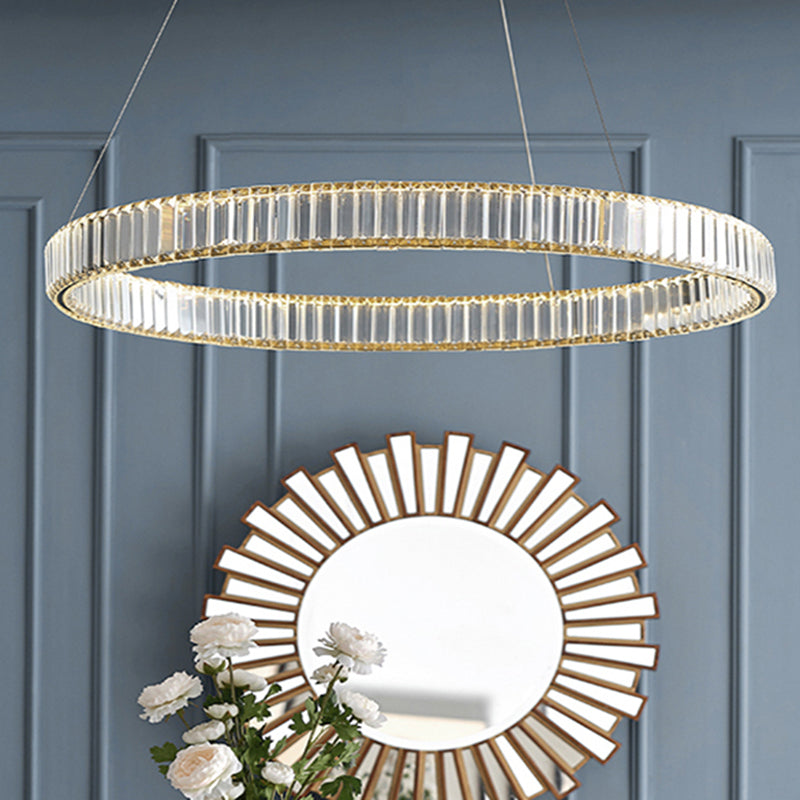 Modern Led Circle Chandelier Pendant Light With Clear Crystals For Living Room Gold / 1 Tier 15.5