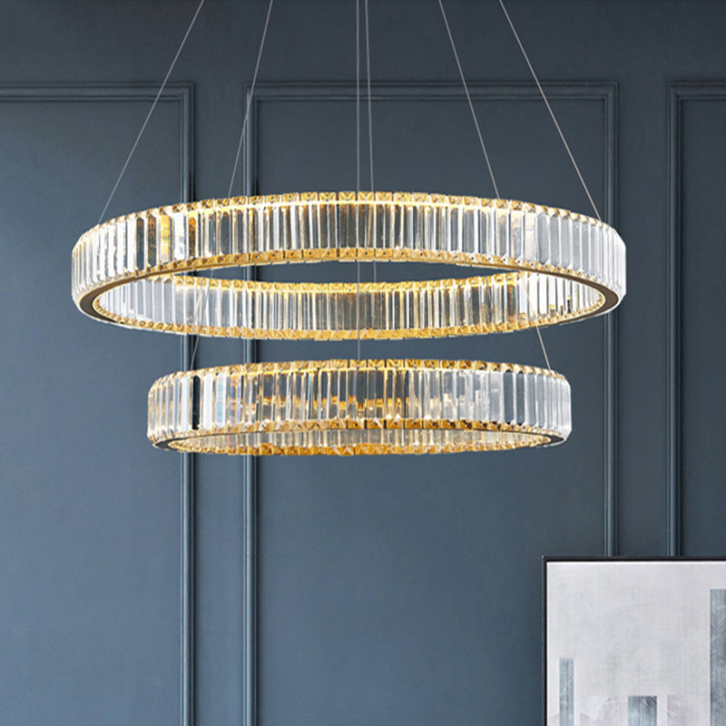 Modern Led Circle Chandelier Pendant Light With Clear Crystals For Living Room Gold / 2 Tiers 31.5