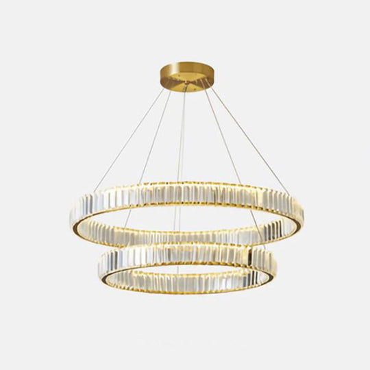 Modern Led Circle Chandelier Pendant Light With Clear Crystals For Living Room