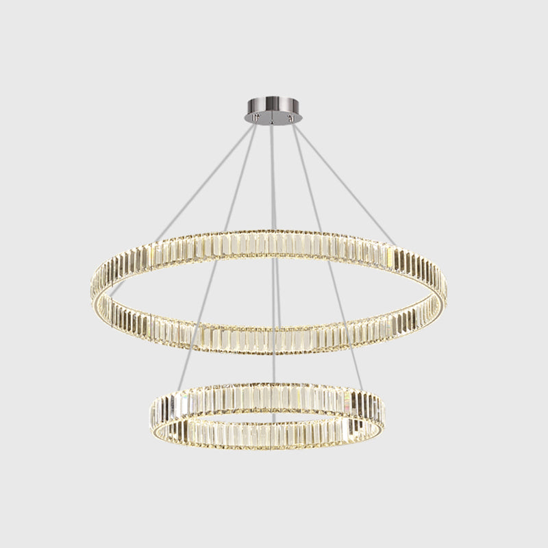 Modern Led Circle Chandelier Pendant Light With Clear Crystals For Living Room Silver / 2 Tiers 31.5