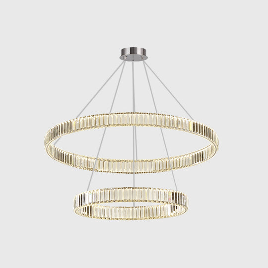 Modern Led Circle Chandelier Pendant Light With Clear Crystals For Living Room Silver / 2 Tiers 31.5