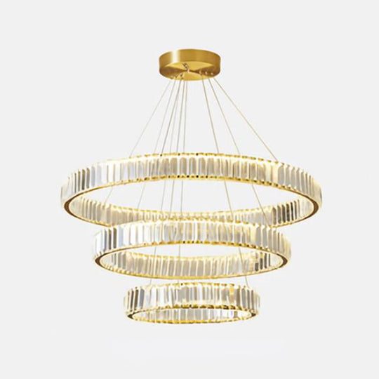 Modern Led Circle Chandelier Pendant Light With Clear Crystals For Living Room Gold / 3 Tiers 31.5