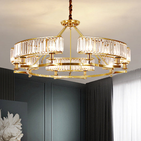 Modern Crystal Chandelier Pendant Light For Living Rooms - Circular Design Tri-Prism Simplicity