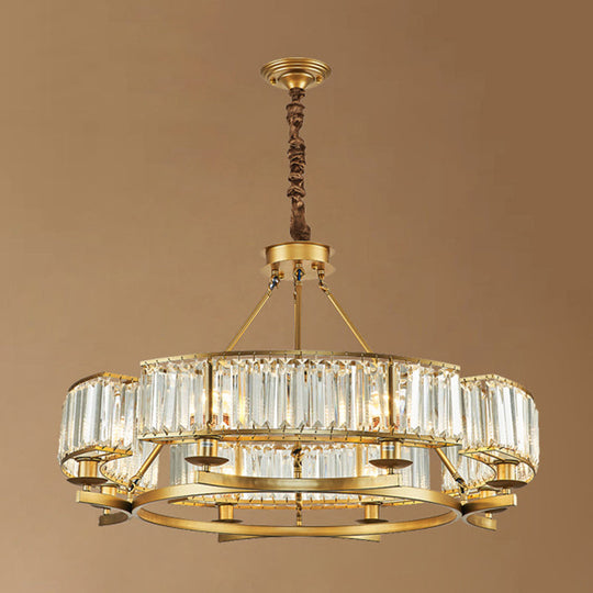 Modern Crystal Chandelier Pendant Light For Living Rooms - Circular Design Tri-Prism Simplicity