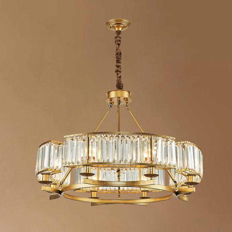 Modern Crystal Chandelier Pendant Light For Living Rooms - Circular Design Tri-Prism Simplicity