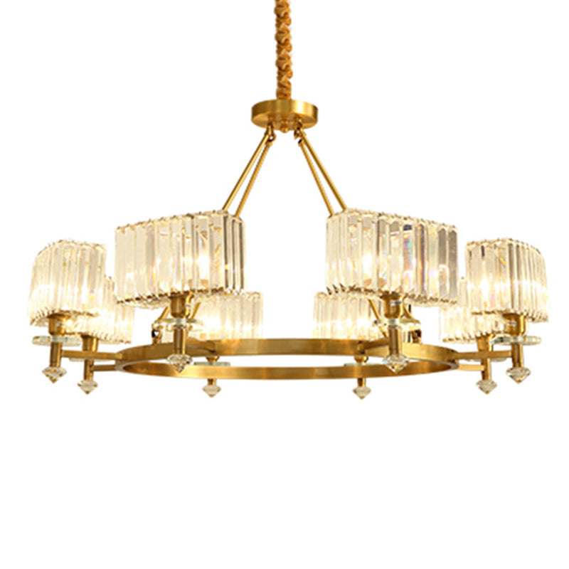 Postmodern Gold Chandelier Ceiling Light For Living Room - Circle Shaped Crystal Block Fixture
