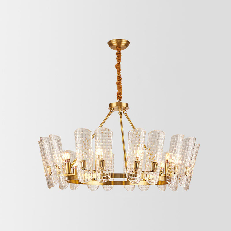 Modern Grid Glass Gold Curved Chandelier Pendant Light For Dining Room
