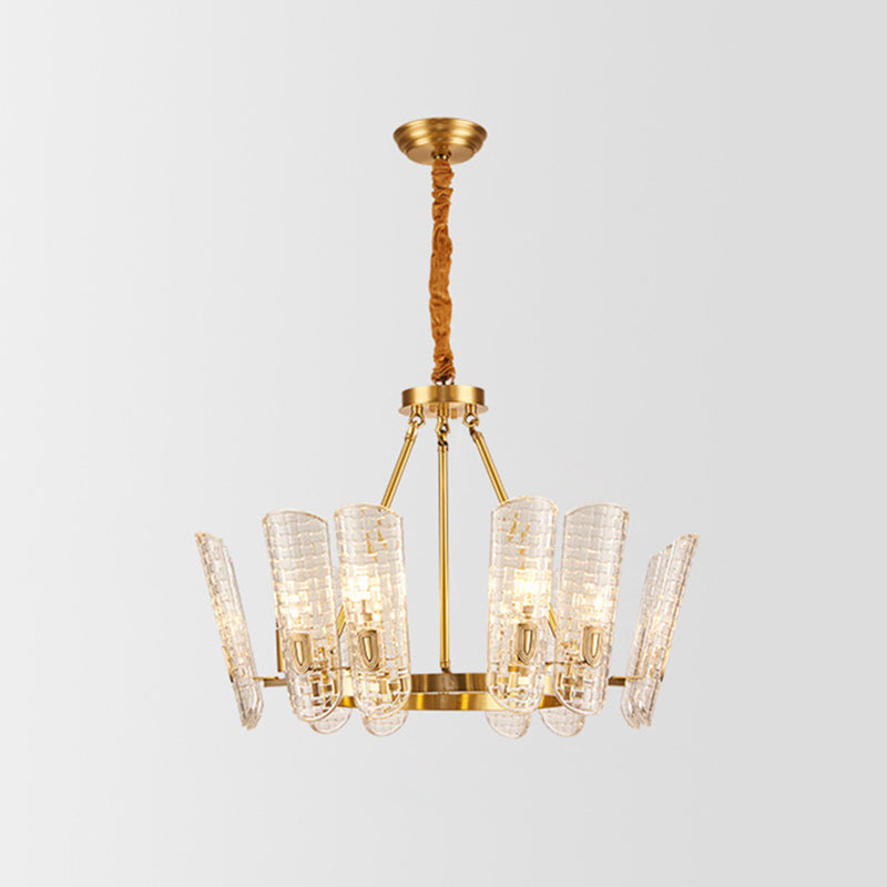 Modern Grid Glass Gold Curved Chandelier Pendant Light For Dining Room 6 /