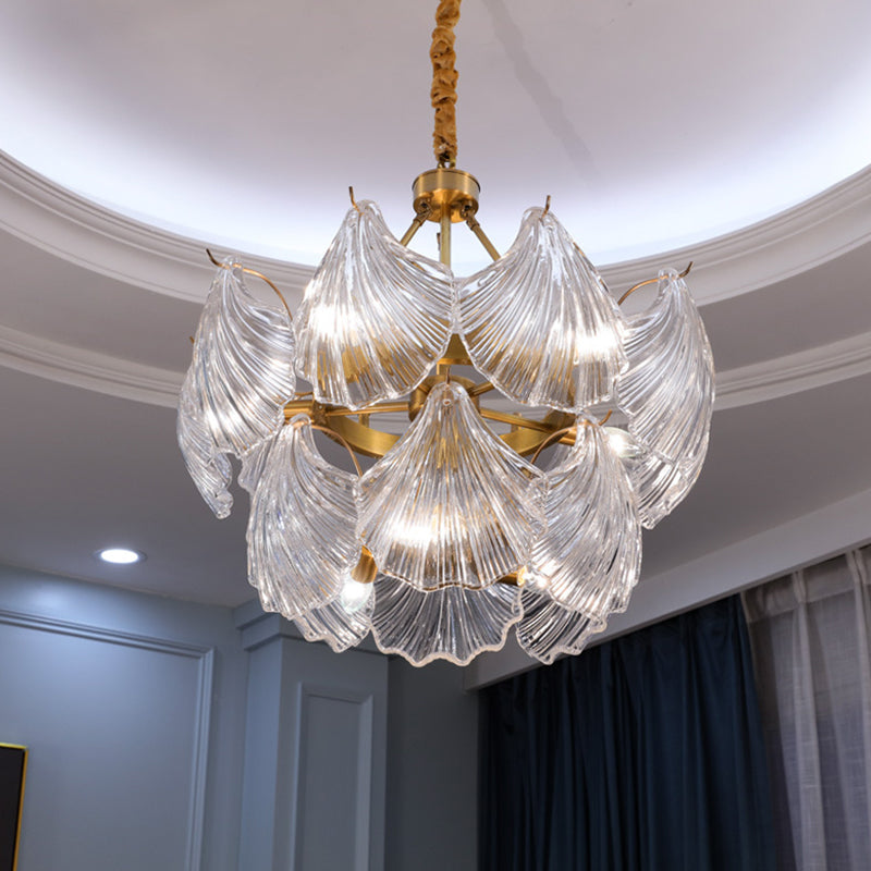 Gold Ribbed Glass Scallop Chandelier Pendant Light Fixture 8 /