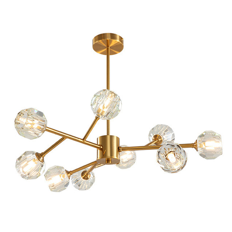 Metal Artistic Chandelier Light With Faceted Crystal Shade In Gold - Branch Living Room Suspension 9