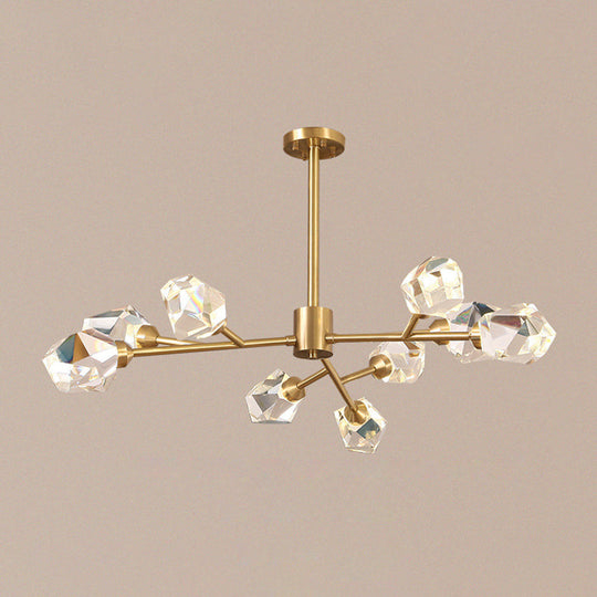 Metallic Pendant Light: Gold Beveled Crystal Shade Minimalist Branch Chandelier For Living Room 9 /