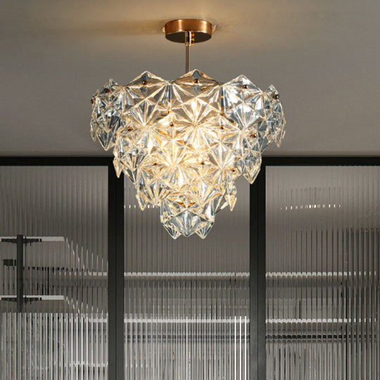 Modern Gold Cone Ceiling Chandelier With Clear Crystals For Living Room Lighting