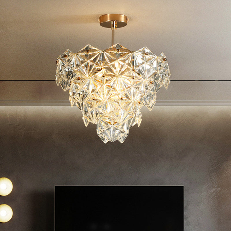 Modern Gold Cone Ceiling Chandelier With Clear Crystals For Living Room Lighting