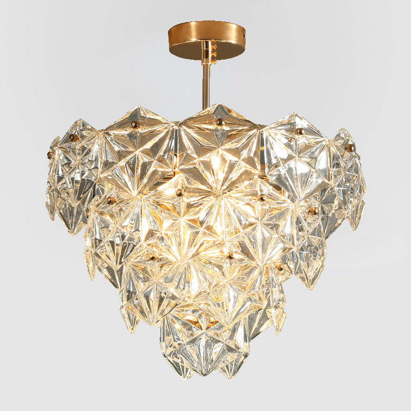 Modern Gold Cone Ceiling Chandelier With Clear Crystals For Living Room Lighting