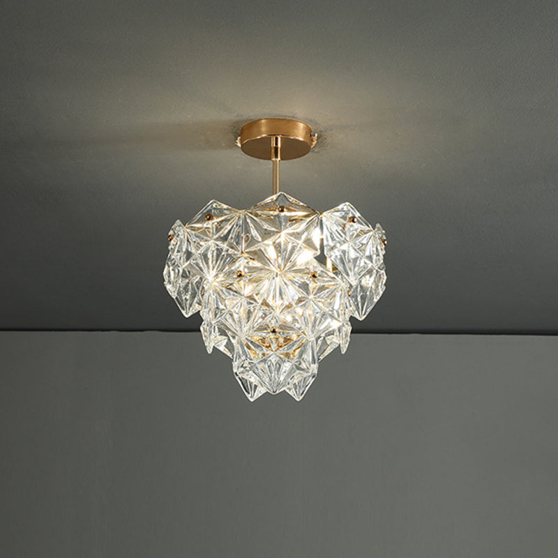 Modern Gold Cone Ceiling Chandelier With Clear Crystals For Living Room Lighting / 12