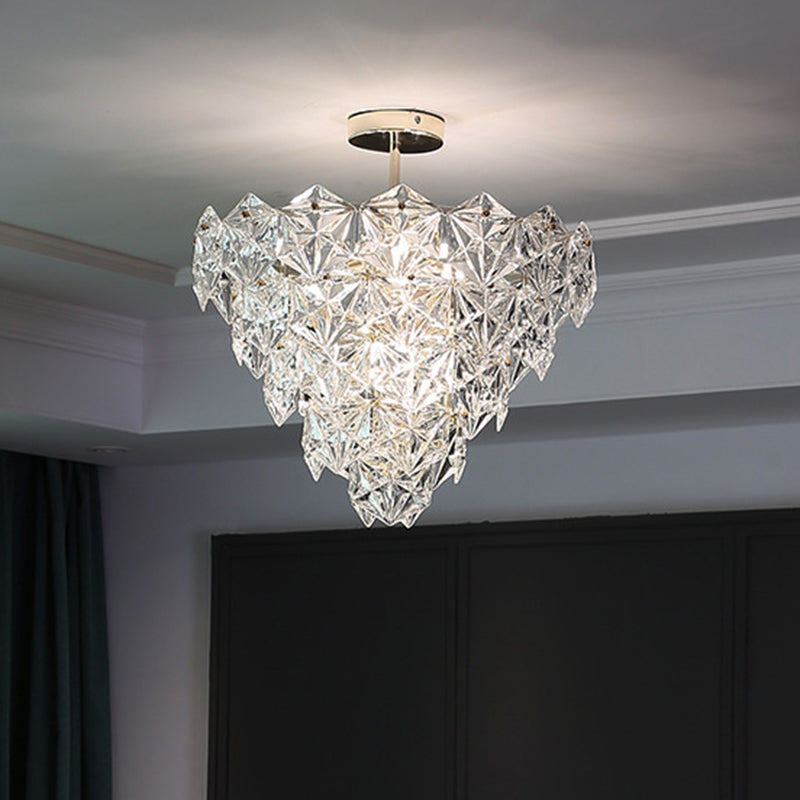 Modern Gold Cone Ceiling Chandelier With Clear Crystals For Living Room Lighting / 19.5