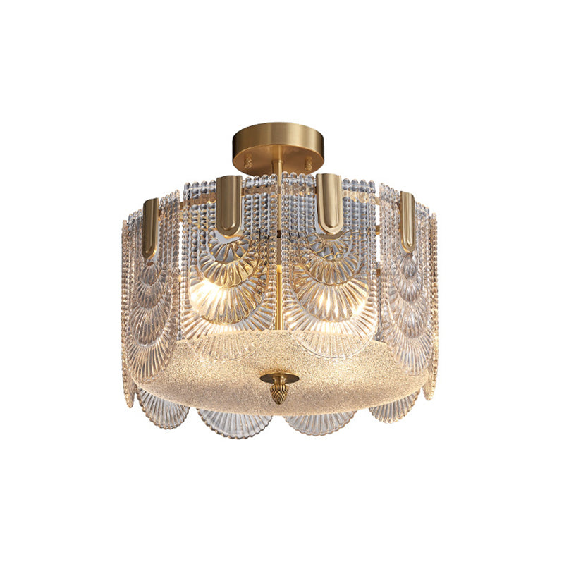 Gold Ripple Glass Pendant Light Scalloped Chandelier For Living Room / 1 Tier 16