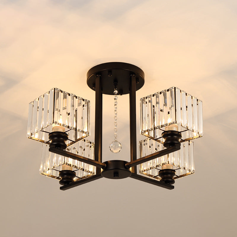 Modern Radial Suspension Light - Metallic Chandelier With K9 Crystal Shade For Living Room 4 / Black