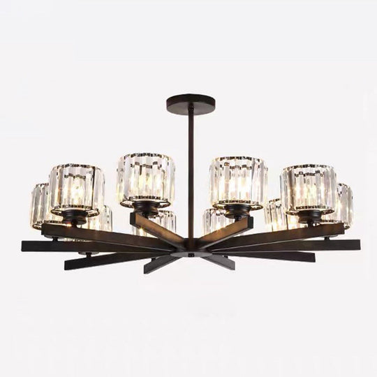 Post-Modern Crystal Cylindrical Chandelier Pendant Light For Living Room 10 / Black