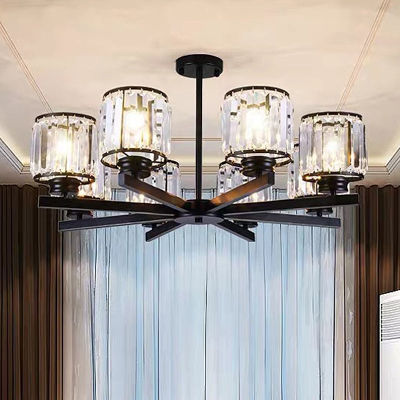 Post-Modern Crystal Cylindrical Chandelier Pendant Light For Living Room 8 / Black