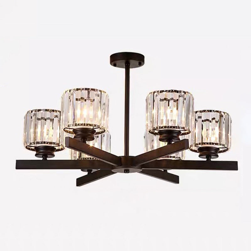Post-Modern Crystal Cylindrical Chandelier Pendant Light For Living Room 6 / Black