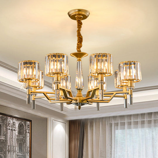 Gold Radiating Suspension Light: Artistic Metallic Chandelier With Crystal Shade For Living Room 8 /