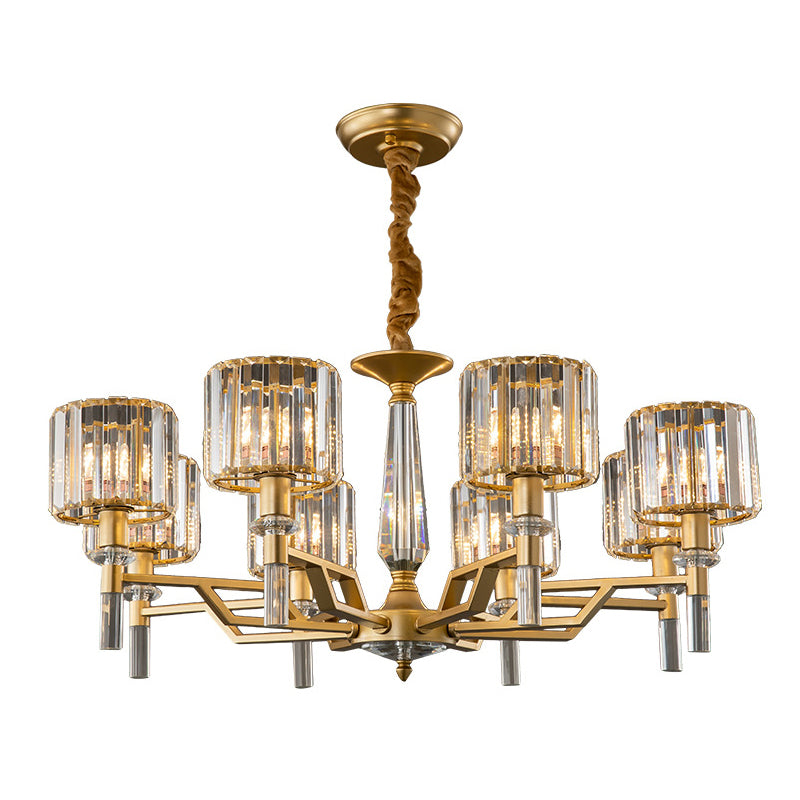 Gold Radiating Suspension Light: Artistic Metallic Chandelier With Crystal Shade For Living Room
