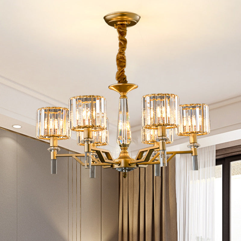 Gold Radiating Suspension Light: Artistic Metallic Chandelier With Crystal Shade For Living Room 6 /