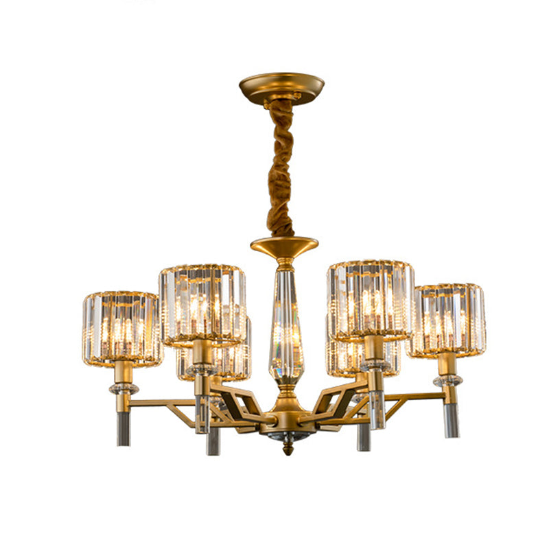 Gold Radiating Suspension Light: Artistic Metallic Chandelier With Crystal Shade For Living Room