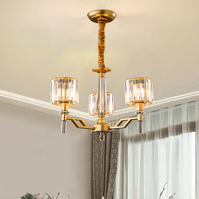 Gold Radiating Suspension Light: Artistic Metallic Chandelier With Crystal Shade For Living Room 3 /