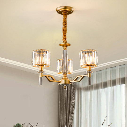 Gold Radiating Suspension Light: Artistic Metallic Chandelier With Crystal Shade For Living Room 3 /