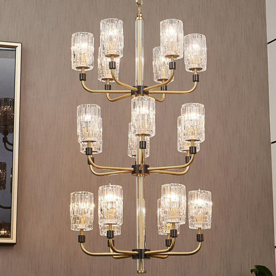 Minimalist Crystal Gold Pendant Light With Cylinder Shade - Prismatic Chandelier Lighting 18 /
