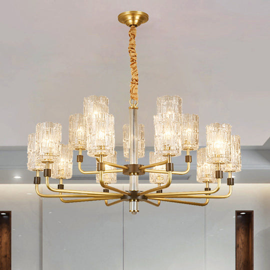 Minimalist Crystal Gold Pendant Light With Cylinder Shade - Prismatic Chandelier Lighting 15 /