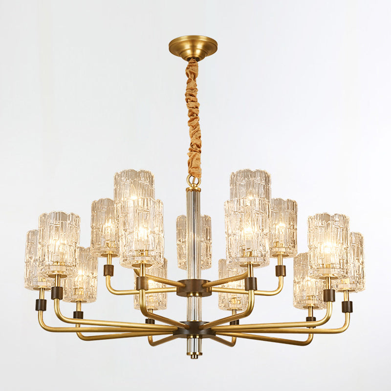 Minimalist Crystal Gold Pendant Light With Cylinder Shade - Prismatic Chandelier Lighting