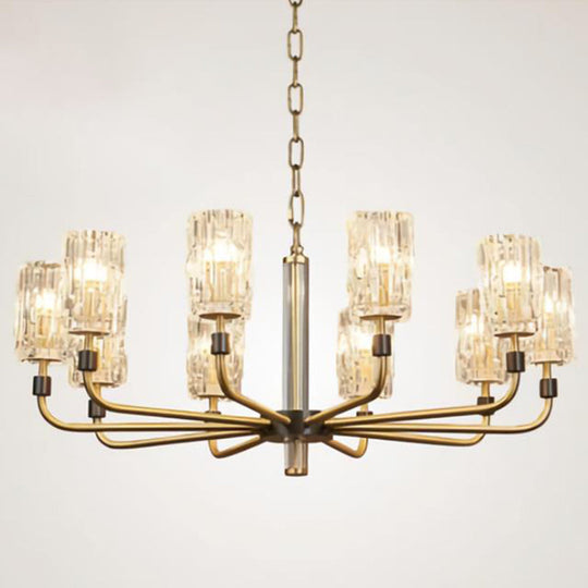 Minimalist Crystal Gold Pendant Light With Cylinder Shade - Prismatic Chandelier Lighting 10 /