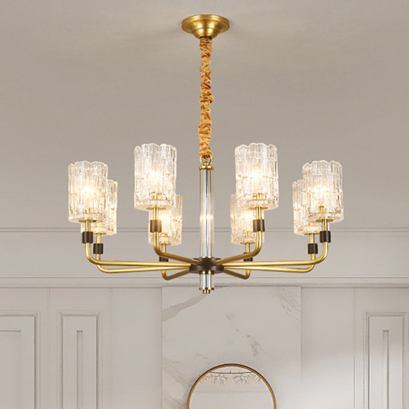 Minimalist Crystal Gold Pendant Light With Cylinder Shade - Prismatic Chandelier Lighting 8 /