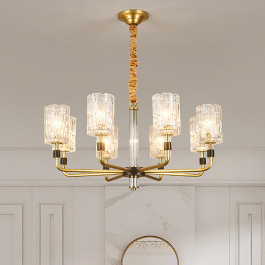 Minimalist Crystal Gold Pendant Light With Cylinder Shade - Prismatic Chandelier Lighting 8 /