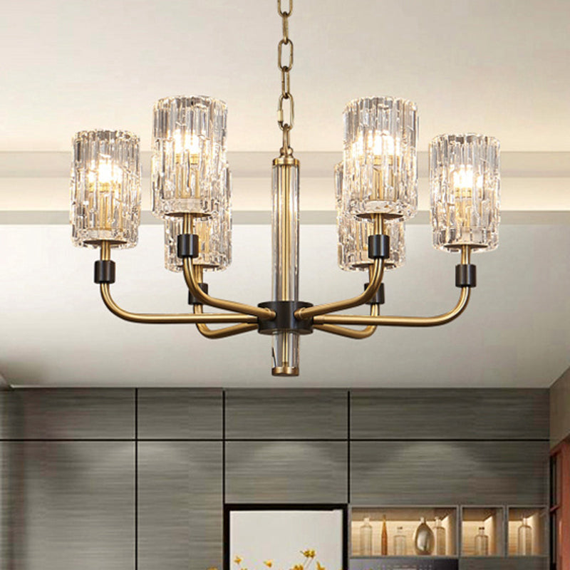 Minimalist Crystal Gold Pendant Light With Cylinder Shade - Prismatic Chandelier Lighting 6 /