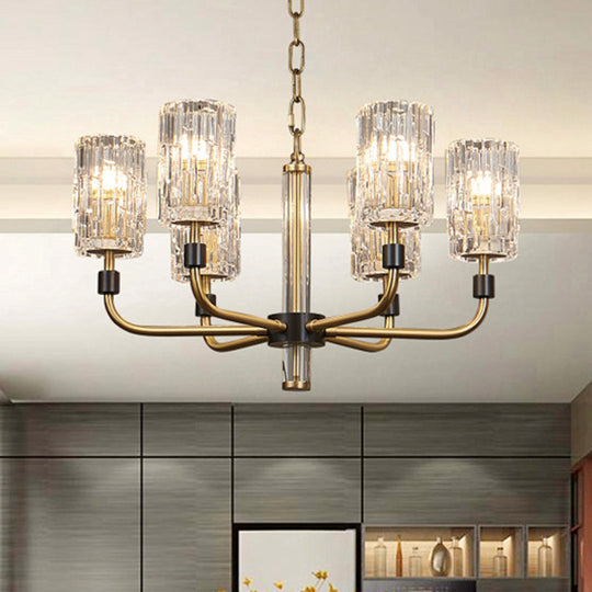 Minimalist Crystal Gold Pendant Light With Cylinder Shade - Prismatic Chandelier Lighting 6 /