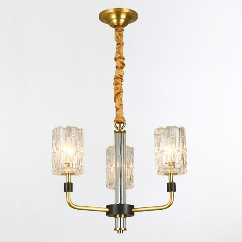 Minimalist Crystal Gold Pendant Light With Cylinder Shade - Prismatic Chandelier Lighting 3 /