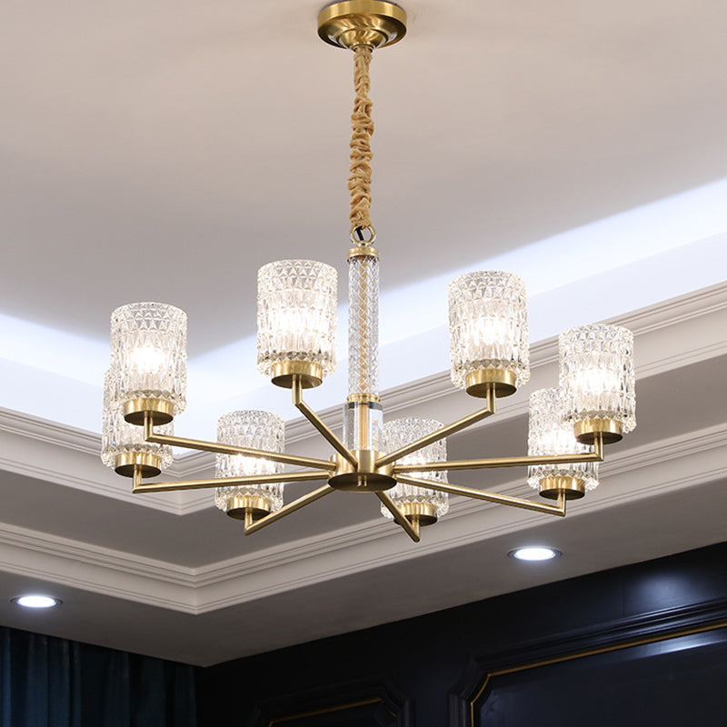 Gold Beveled Crystal Pendant Light - Modern Cylindrical Chandelier For Living Room 8 /