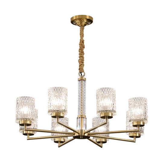 Gold Beveled Crystal Pendant Light - Modern Cylindrical Chandelier For Living Room