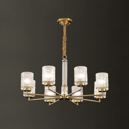 Gold Beveled Crystal Pendant Light - Modern Cylindrical Chandelier For Living Room
