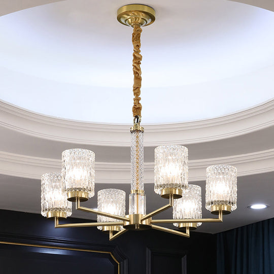 Gold Beveled Crystal Pendant Light - Modern Cylindrical Chandelier For Living Room 6 /