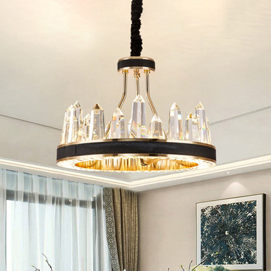 Minimalist Black Crystal Pendant Light For Living Room - Icicle Shaped Chandelier Lighting / 1 Tier